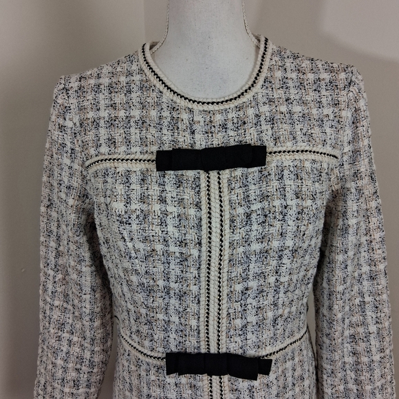 Tuckernuck Pomander Ivory Bow Brigitta Long Sleeve Tweed Dress Size Large - Picture 11 of 13